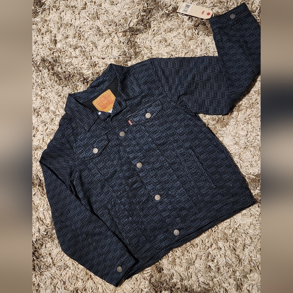 LEVI'S Kids Black/Grey Print Trucker Denim Jacket